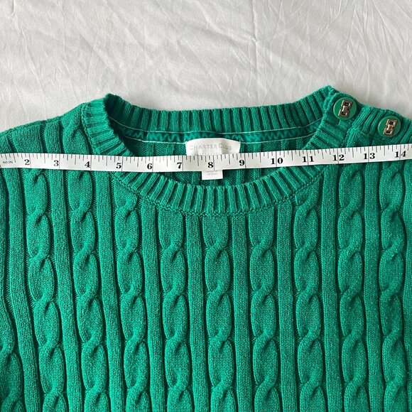 Charter Club Preppy Cotton Cable Knit Crewneck Sweater in Emerald Green - Picture 7 of 10